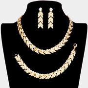 3PCS - Rhinestone Embellished Chevron Link Necklace Jewelry Set