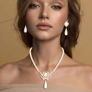 Stone Embellished Metal Pearl Link Pendant Necklace