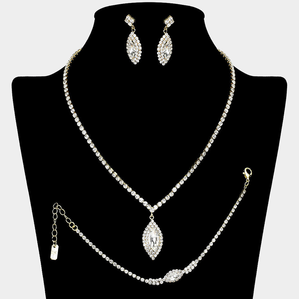 Marquise Stone Pendant Accented Rhinestone Paved Jewelry Set