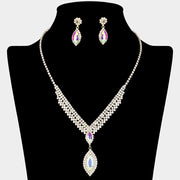 Marquise Stone Pointed Rhinestone Paved V Shaped Necklace