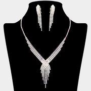 Rhinestone Pave Fringe Necklace & Clip Earring Set