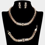 Geometric Rhinestone Paved Plate Pointed Chunky Necklace Jewelry Set