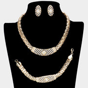 3PCS Rhinestone Paved Metal Chain Necklace Jewelry Set