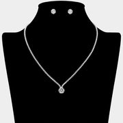 CZ Round Stone Cluster Point Rhinestone Paved Necklace