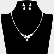 Pearl Pointed Marquise CZ Stone Cluster Embellished Rhinestone Paved Necklace