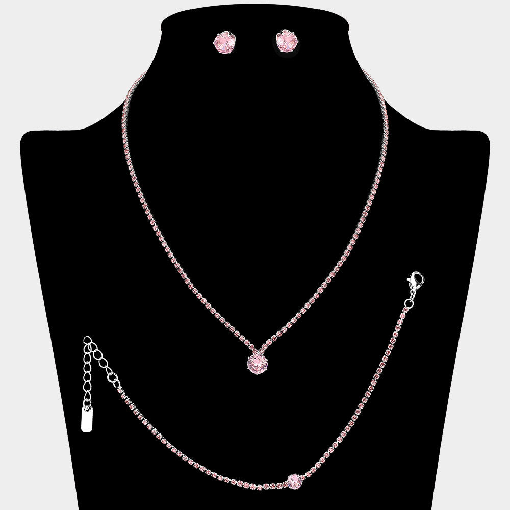 Round CZ Stone Accent Rhinestone Paved Jewelry Set