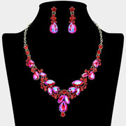 Teardrop Accent Ornate Marquise Stone Cluster Embellished Rhinestone Necklace