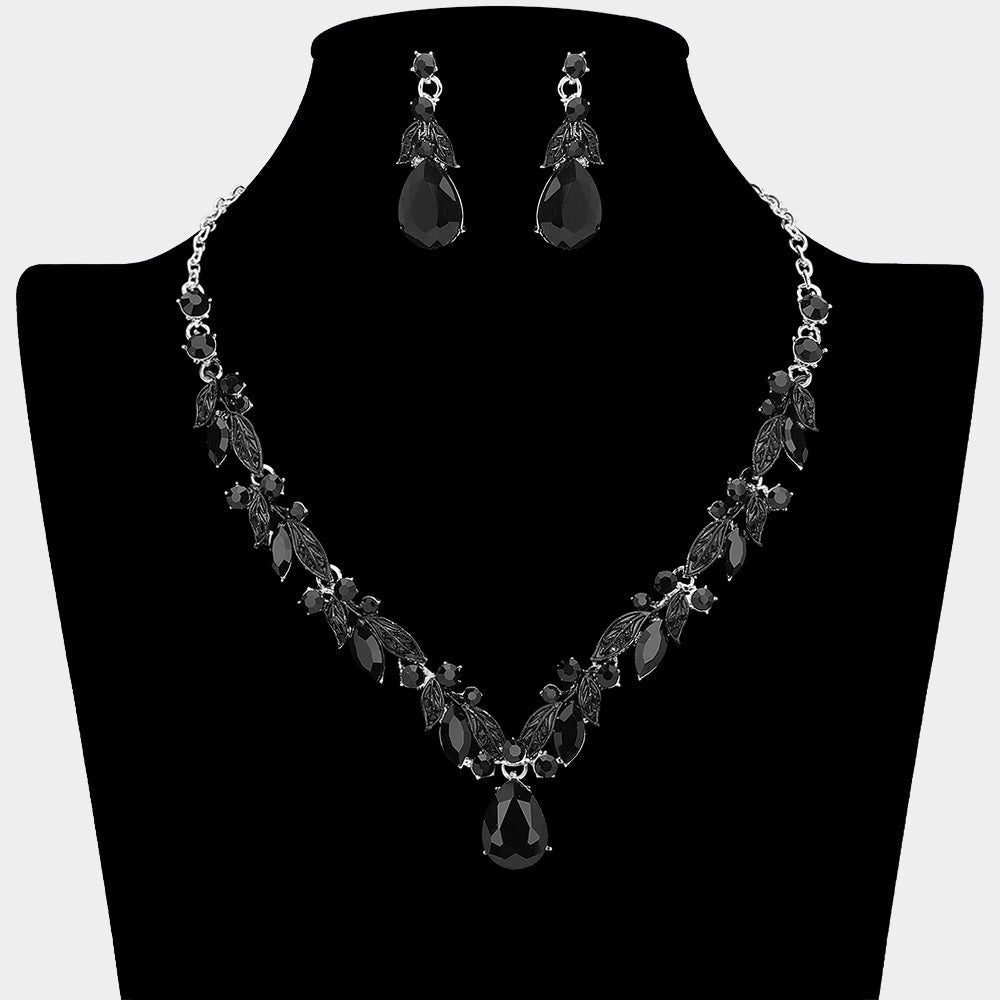 Teardrop Stone Cluster Accent Rhinestone Necklace