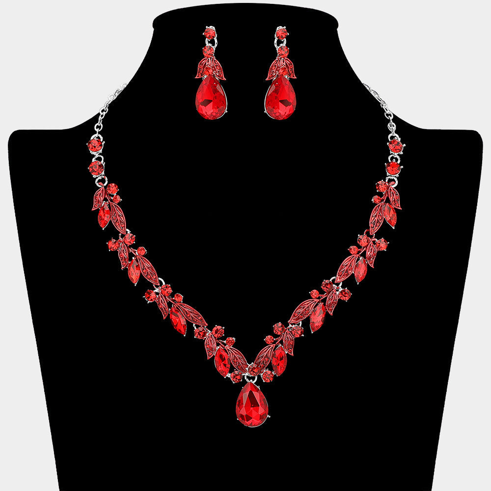 Teardrop Stone Cluster Accent Rhinestone Necklace