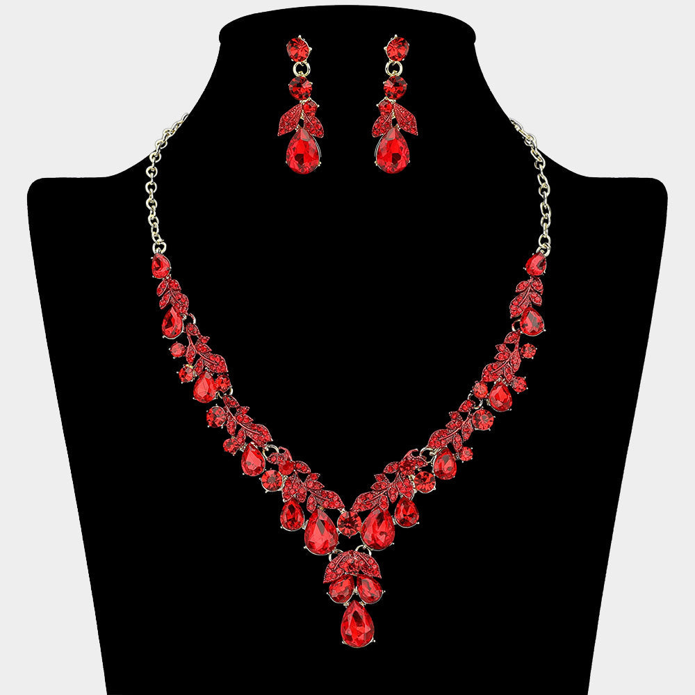 Teardrop Stone Cluster Embellished Rhinestone Necklace