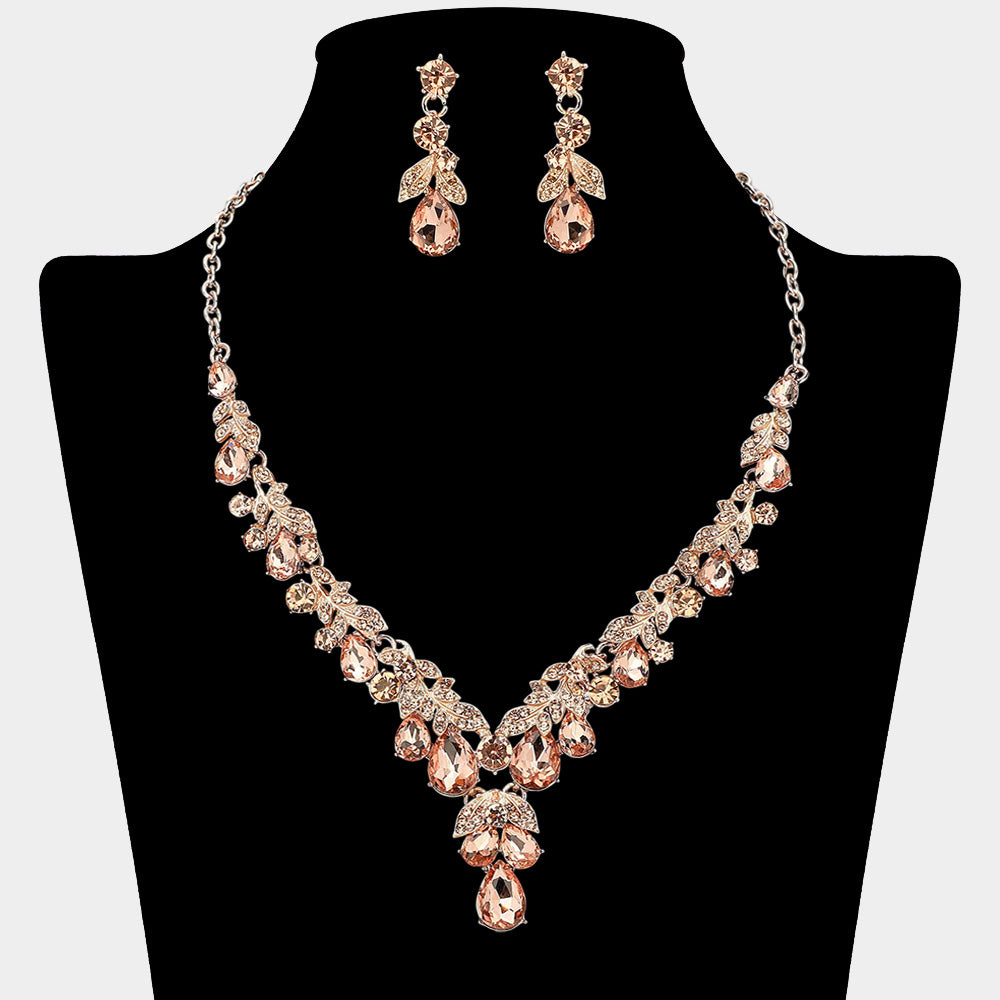 Teardrop Stone Cluster Embellished Rhinestone Necklace