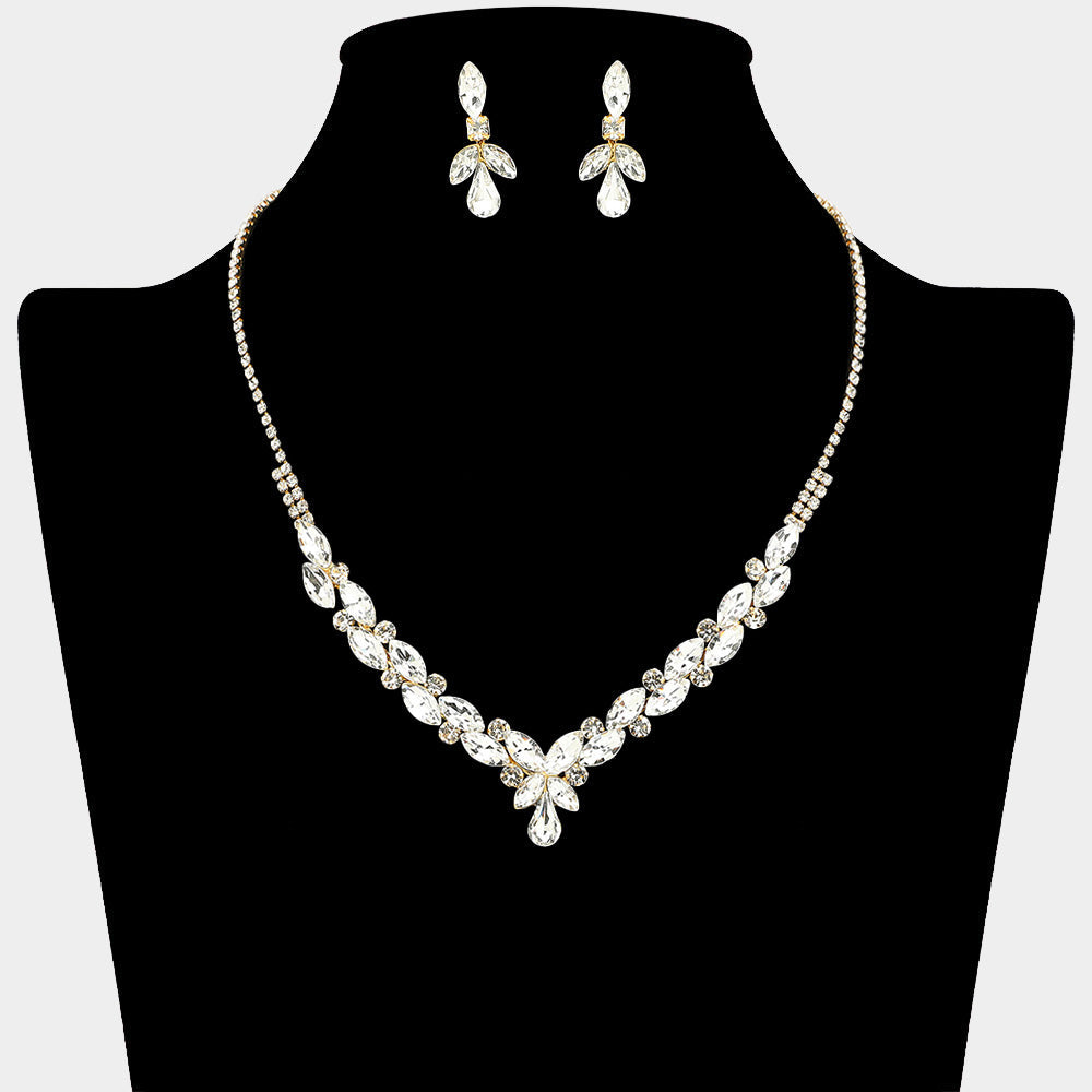 Teardrop Marquise Stone Cluster Embellished Rhinestone Paved Necklace