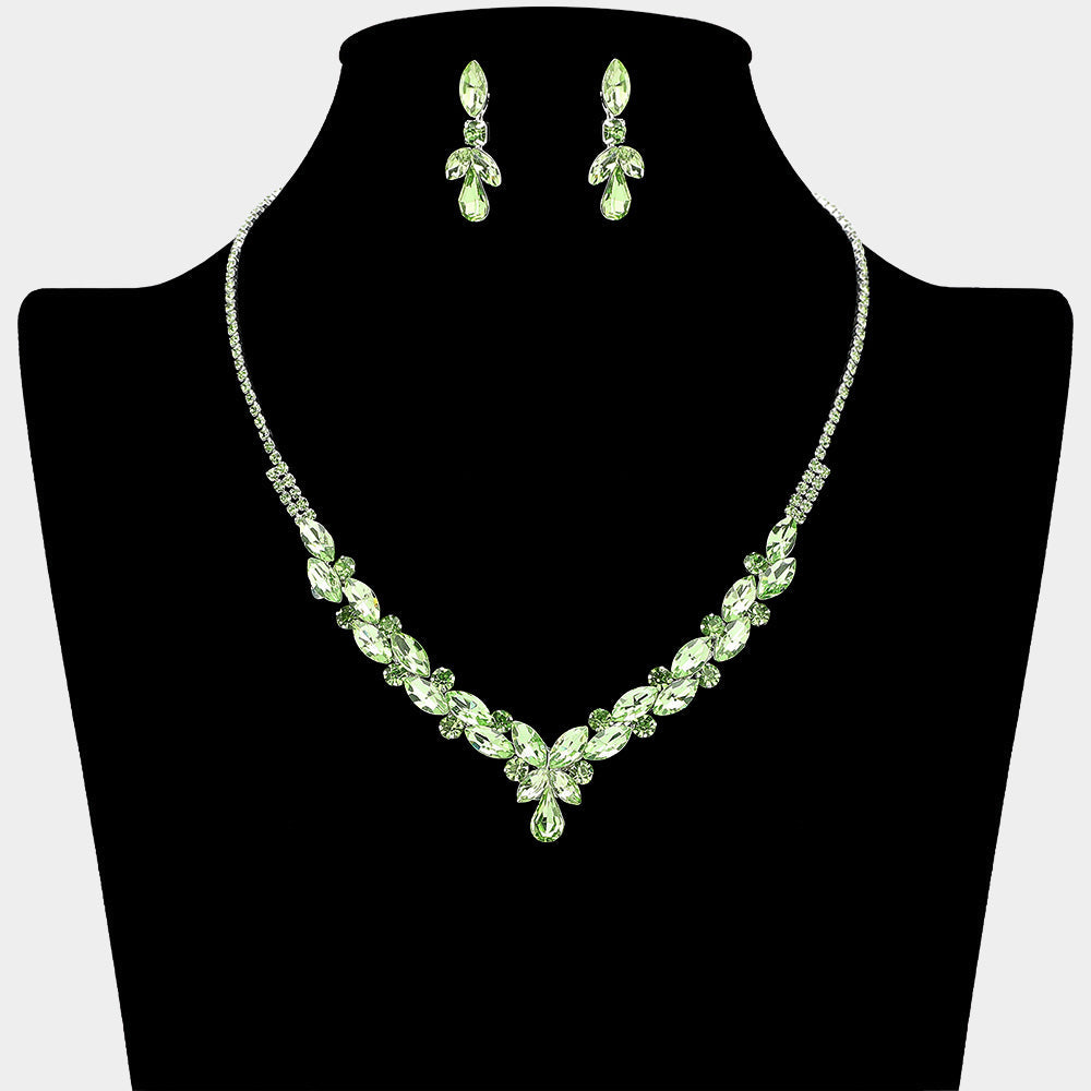 Teardrop Marquise Stone Cluster Embellished Rhinestone Paved Necklace
