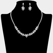 Marquise Floral CZ Stone Cluster Link Rhinestone Paved Necklace