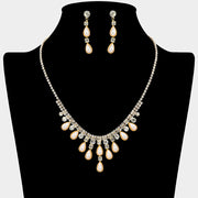 Teardrop Pearl Embellished Square Rhinestone Paved Necklace