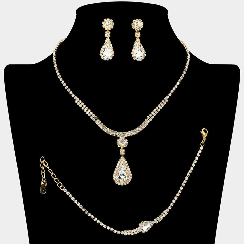 Teardrop Stone Pendant Rhinestone Paved Necklace