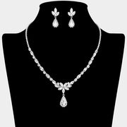 Teardrop Stone Cluster Pendant Accent Marquise Floral Rhinestone Paved Necklace