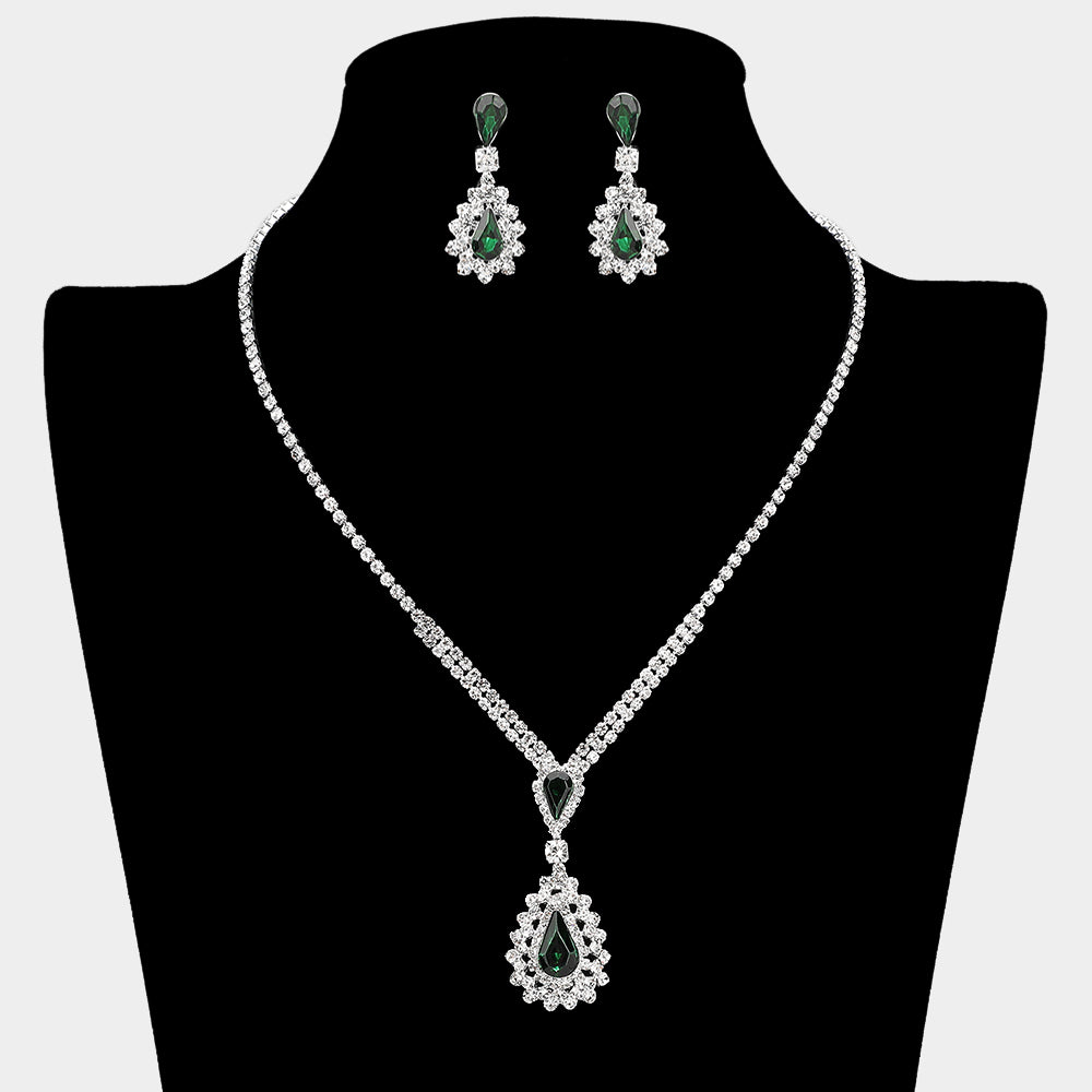 Teardrop Stone Cluster Pendant Rhinestone Paved Necklace