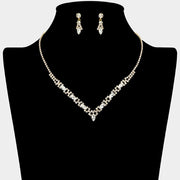 Marquise Stone Cluster Rhinestone Paved V Shape Necklace