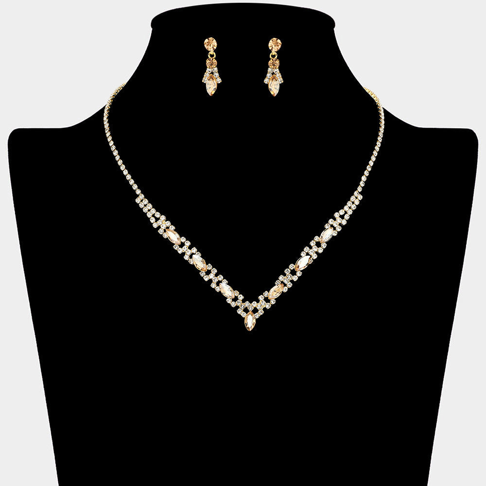 Marquise Stone Cluster Rhinestone Paved V Shape Necklace