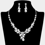 Teardrop Stone Cluster Leaf Embellished Necklace