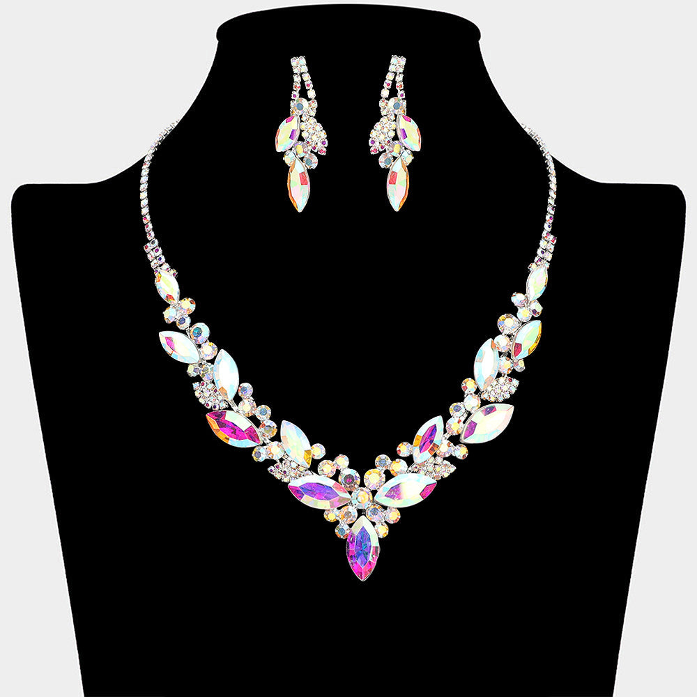 Marquise Stone Cluster Embellished Necklace