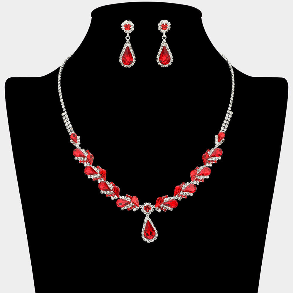 Teardrop Stone Pendant Accent Marquise Flower Stone Cluster Embellished Necklace