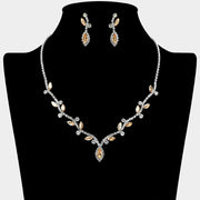 Marquise Stone Accented Vine Rhinestone Paved Necklace