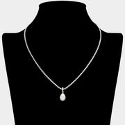 Teardrop CZ Stone Pendant Rhinestone Paved Necklace