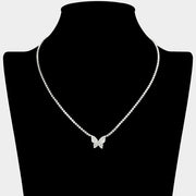 Dainty Butterfly CZ Stone Pendant Accent Rhinestone Paved Necklace