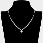 Teardrop CZ Stone Pendant Accent Baguette Stone Cluster Rhinestone Paved Necklace