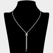 CZ Stone Paved X Charm Accent Y Shaped Necklace