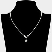 Square CZ Stone Pendant Drop Rhinestone Paved Necklace