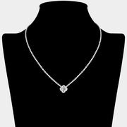 Quatrefoil CZ Stone Pendant Accent Rhinestone Paved Necklace