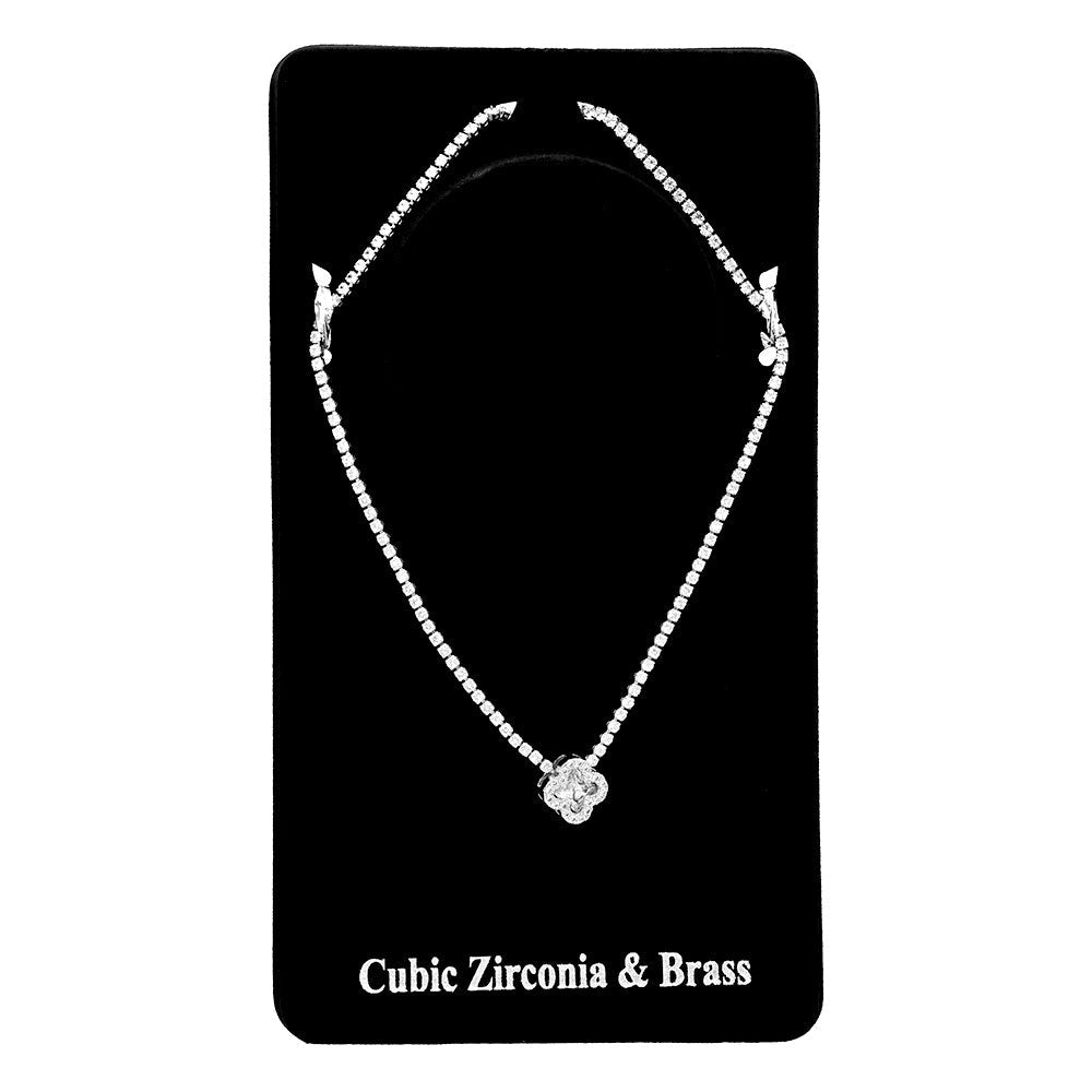 Quatrefoil CZ Stone Pendant Accent Rhinestone Paved Necklace