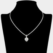 CZ Stone Heart Cluster Drop Pendant Accent Rhinestone Paved Necklace
