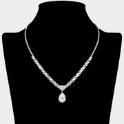 Teardrop CZ Stone Pendant Accent Rhinestone Paved Necklace