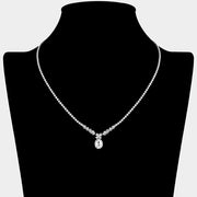 Floral Oval CZ Stone Cluster Pendant Accent Rhinestone Paved Necklace
