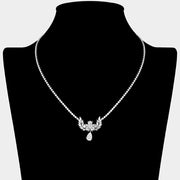 Floral Laurel CZ Stone Cluster Accent Teardrop Cluster Dangle Rhinestone Paved Necklace