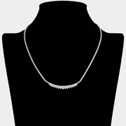 Round CZ Stone Cluster Bar Accent Rhinestone Paved Necklace