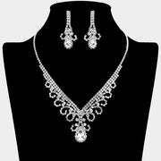 Teardrop Stone Accented Rhinestone Paved V Shaped Necklace