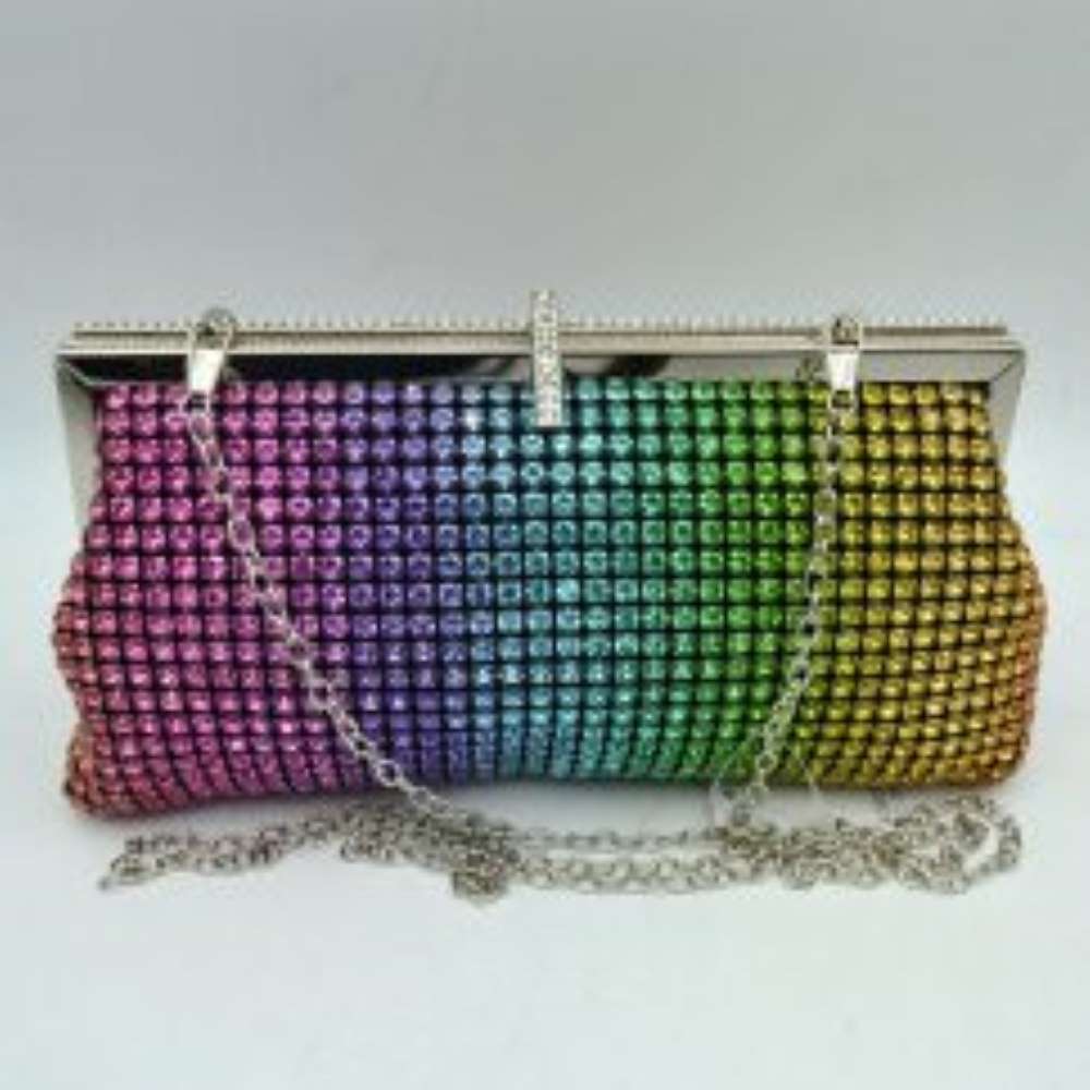 Rhinestone Evening Clutch Bag with Detachable Chain Shoulder Strap and Crystal Embellished Clasp