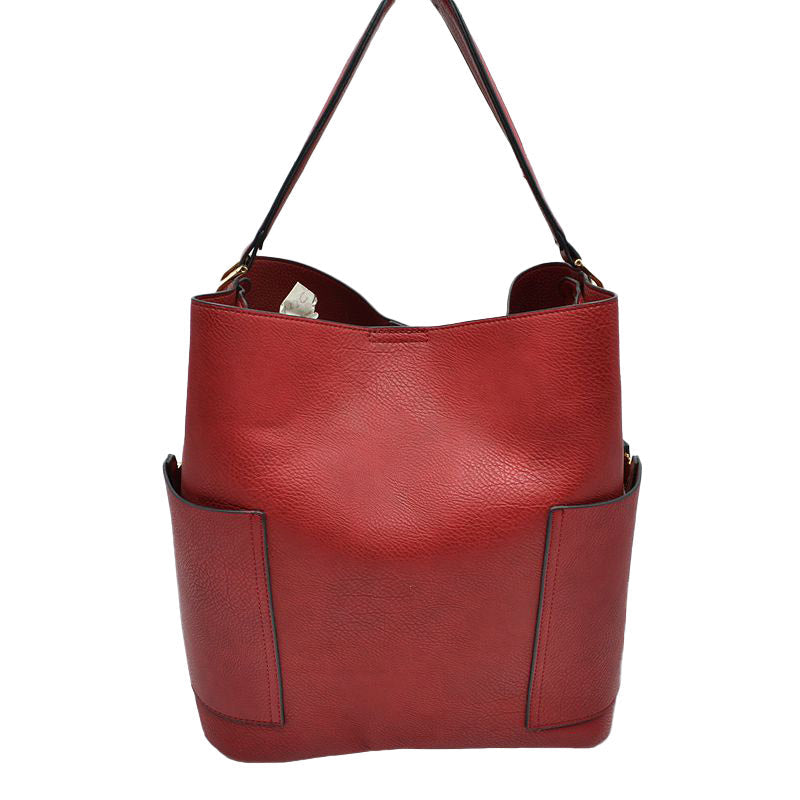2-in-1 Chic Satchel Side Pocket Bucket Bag with Long Strap