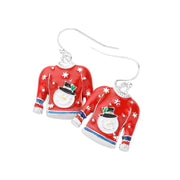 3D Enamel Metal Snowman Pointed Christmas Sweater Earrings