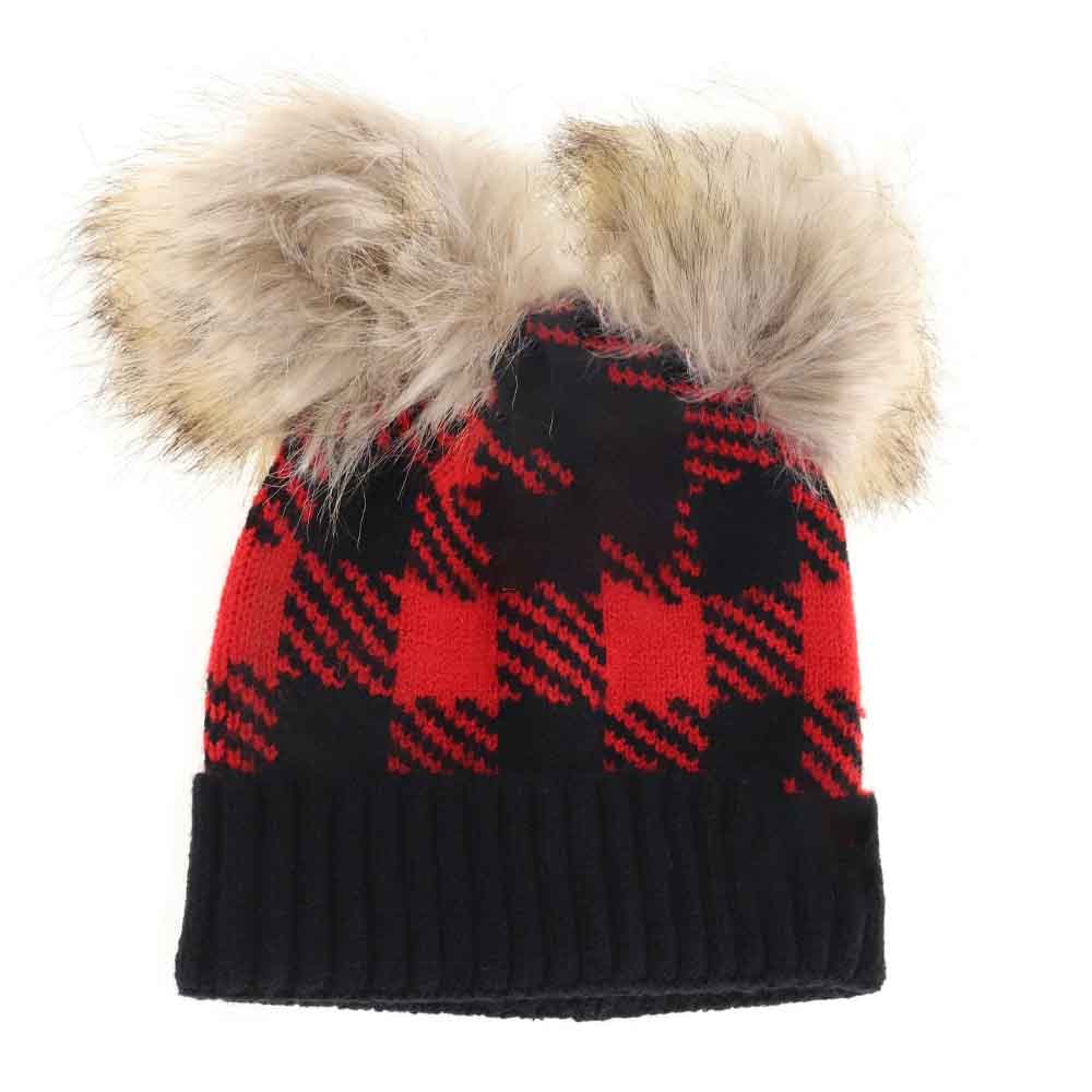 BABY Buffalo Check Double Pom C.C Beanie