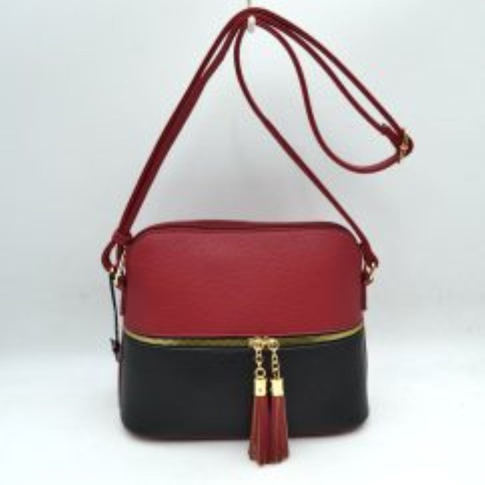 Crossbody Bag with Double Zipper Tassel Accent