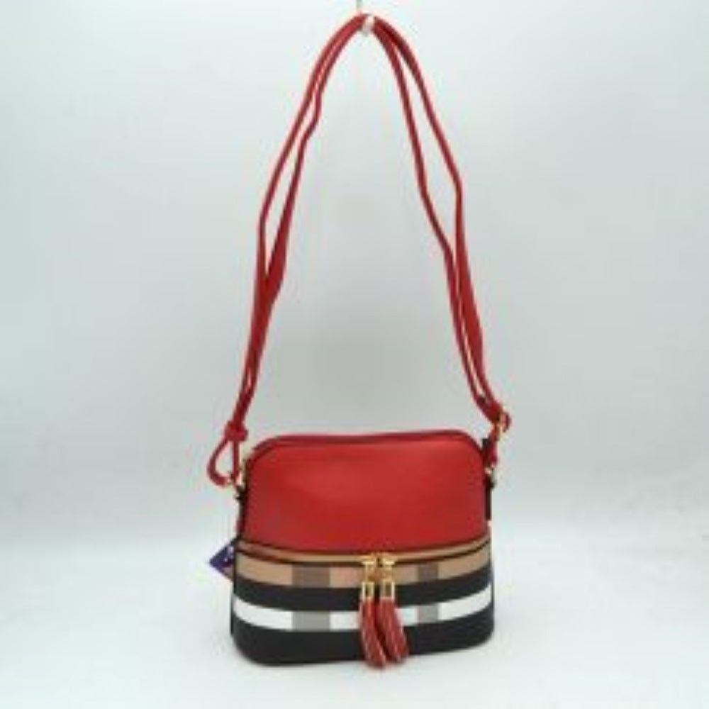 Plaid Accent Crossbody Bag with Adjustable Shoulder Strap