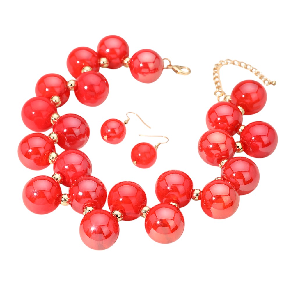 Chunky Iridescent Ball Beaded Necklace