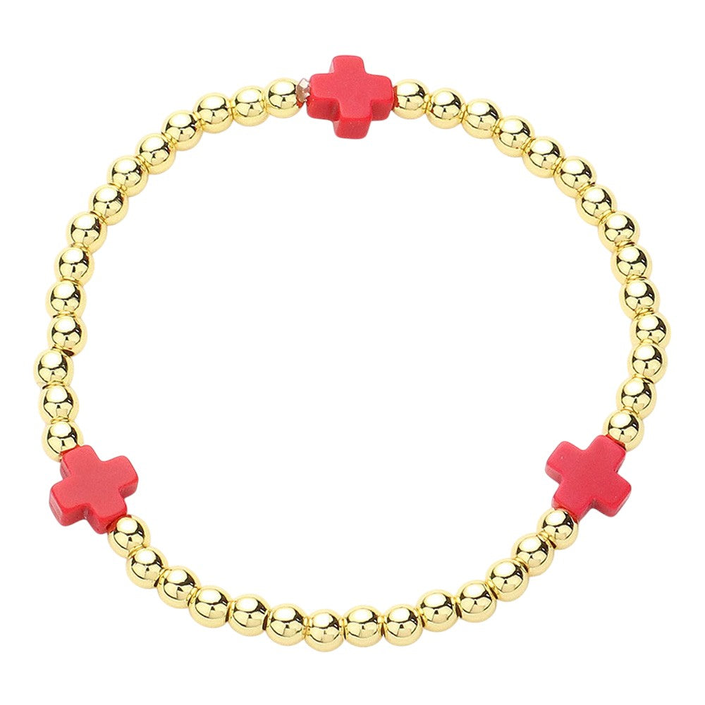 Cross Pointed Stainless Steel Ball Beaded Stretch Bracelet