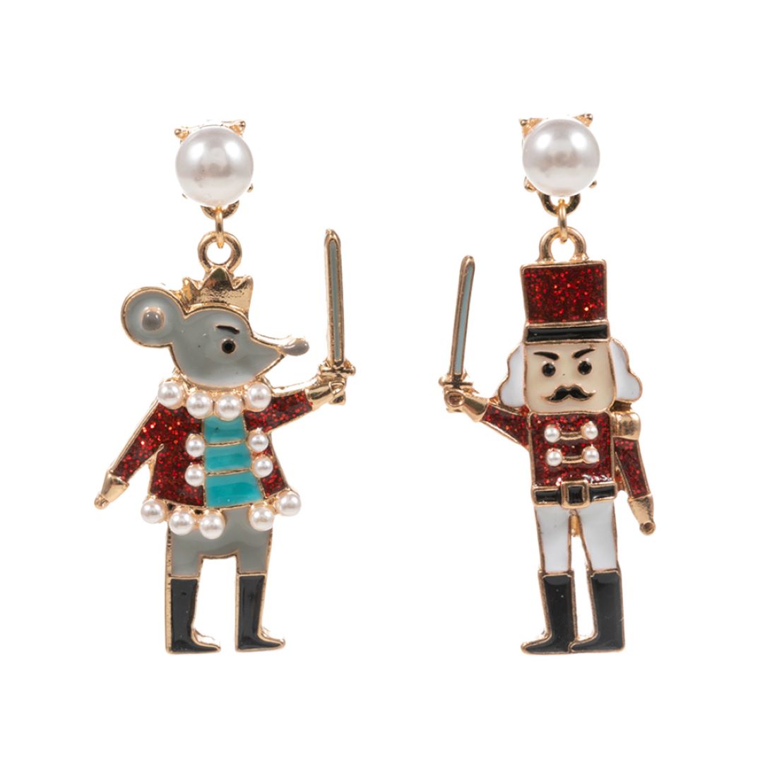 Enamel Nutcracker Mouse King Dangle Earrings